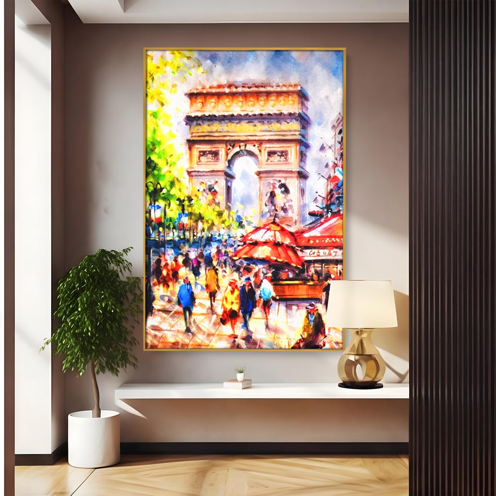 Tablou canvas cu tablou canvas cu arcul de triumf, in rama de aluminiu auriu